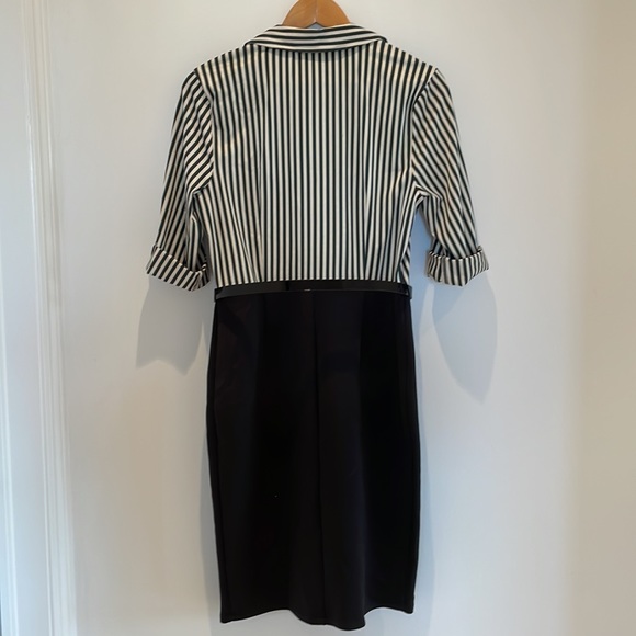 Suzy Shier Striped Belted Mini Dress. Collared V-Neck. Size M. 92% Polye… - Picture 5 of 6